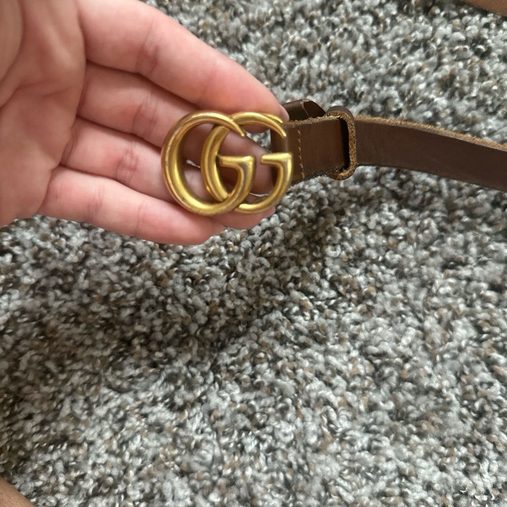 Gucci Brown Belt with Gold GG Emblem